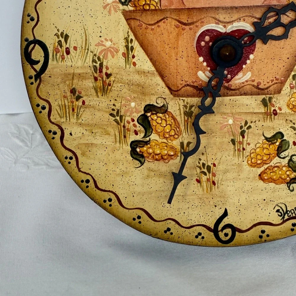 Vtg Pig Folk Art Clock Hand Painted Wood 1986 Country Farmhouse Cottage Kitsch